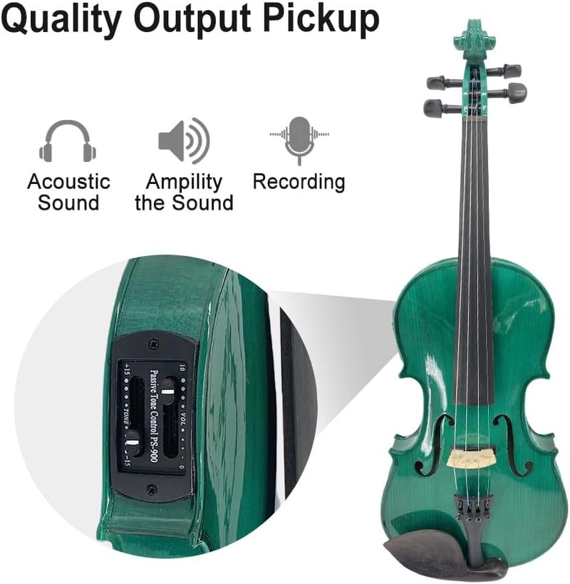ModouString Electric Violin 4/4 full Size 4 string Acoustic Violin Spruce Maple Ebony Wood with Case, Bow Handmade for Beginners, Students, Professionals (Green) - Image 5